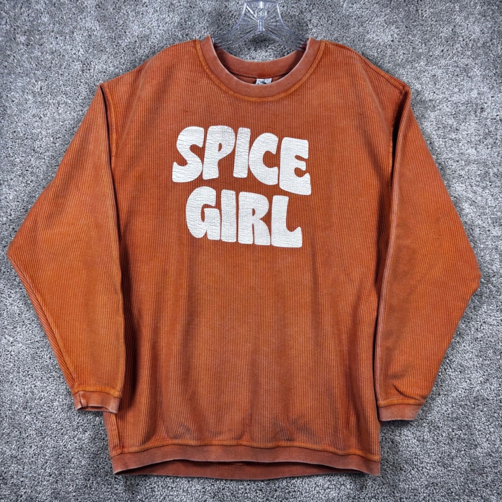Chicka-d Spice Girl Ribbed Corded Sweatshirt Burnt Orange Large‎ Pullover (READ)